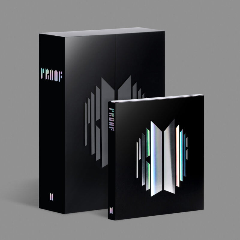 bts anthology album, “Proof” consists of 3 CDs including three all-new tracks - that reflect the thoughts and ideas of the members on the pas present and future of BTS.